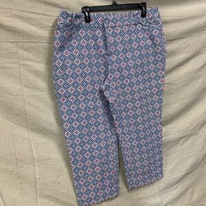 Blue and salmon Patterned Pants